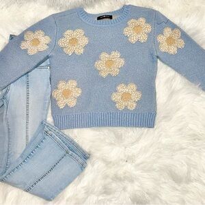 Girl’s Amy Byer Blue Daisy Knit Sweater
